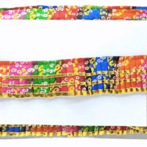 Kurlz Bandhej Printed and Golden Gota Patti Exclusive Frill For Ladoo Gopal Poshak, Saree, Lehenga, Dupatta, DIY Art & Craft | Size: 9 Yards