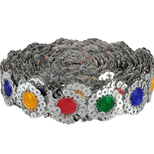 Kurlz 20mm Exclusive Antik Golden Sequins With Multy Thread Embroidery Border For Sarees, Lehenga, Suits, Blouses, Dupatta | Size: 9 Yards